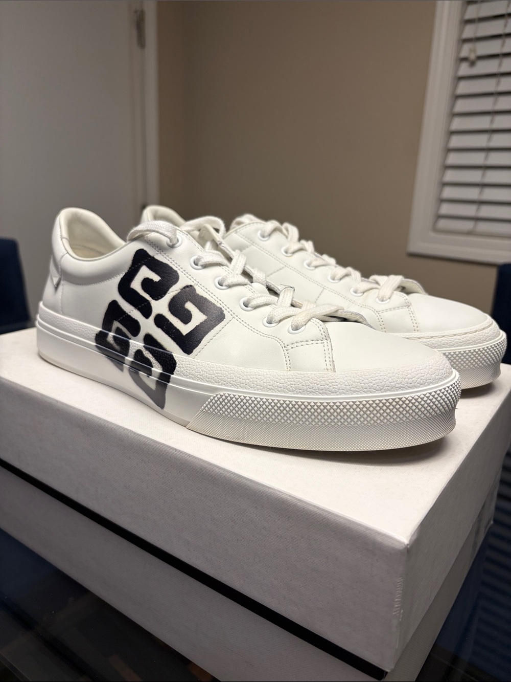 Givenchy White Leather Low-Top Sneakers with Black Logo Accent